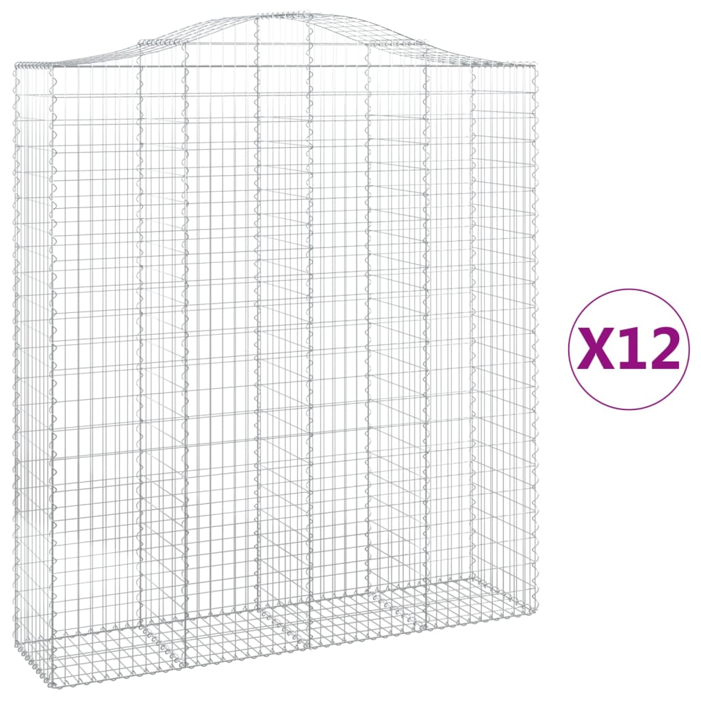 buede gabionkurve 12 stk. 200x50x220/240 cm galvaniseret jern