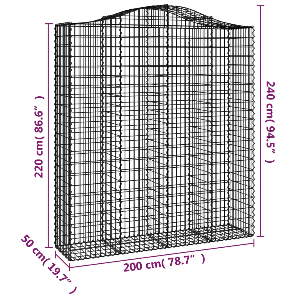 buede gabionkurve 14 stk. 200x50x220/240 cm galvaniseret jern
