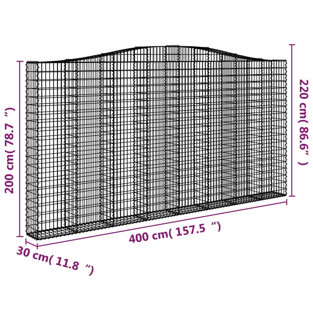 buede gabionkurve 2 stk. 400x30x200/220 cm galvaniseret jern
