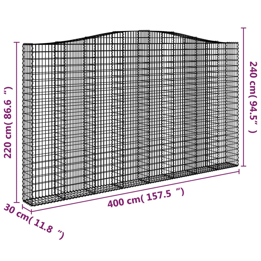 buede gabionkurve 2 stk. 400x30x220/240 cm galvaniseret jern