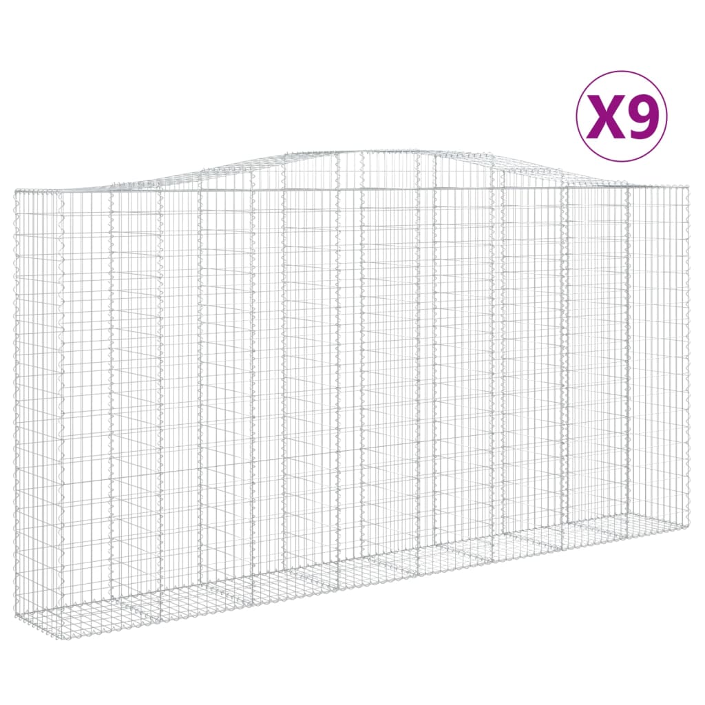 buede gabionkurve 9 stk. 400x50x200/220 cm galvaniseret jern