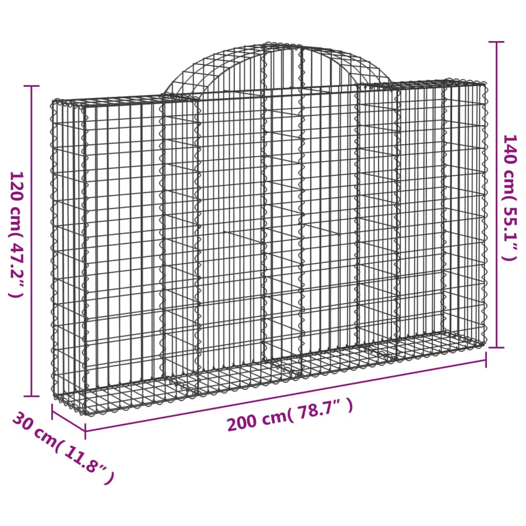 buede gabionkurve 10 stk. 200x30x120/140 cm galvaniseret jern