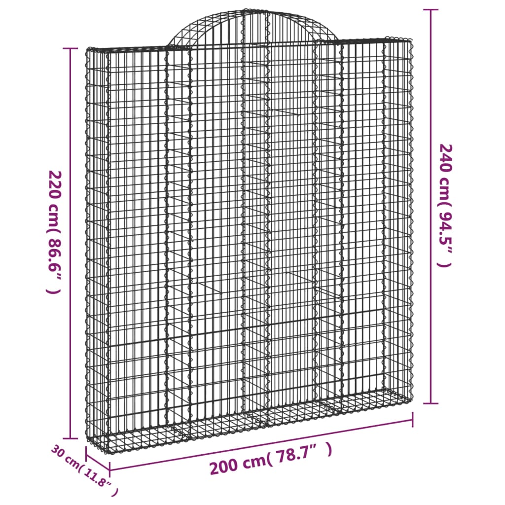 buede gabionkurve 2 stk. 200x30x220/240 cm galvaniseret jern