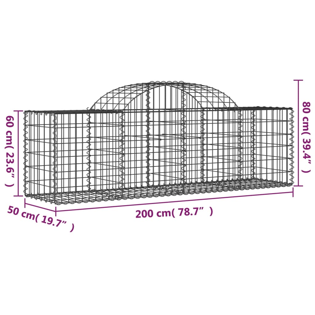 buede gabionkurve 13 stk. 200x50x60/80 cm galvaniseret jern