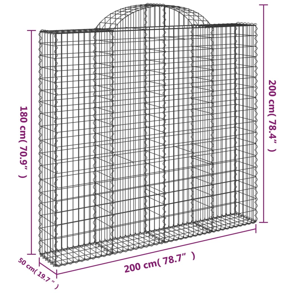 buede gabionkurve 10 stk. 200x50x180/200 cm galvaniseret jern