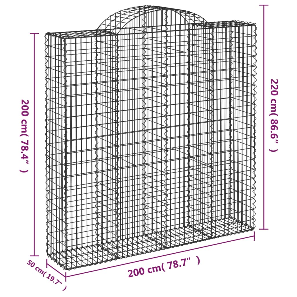 buede gabionkurve 12 stk. 200x50x200/220 cm galvaniseret jern