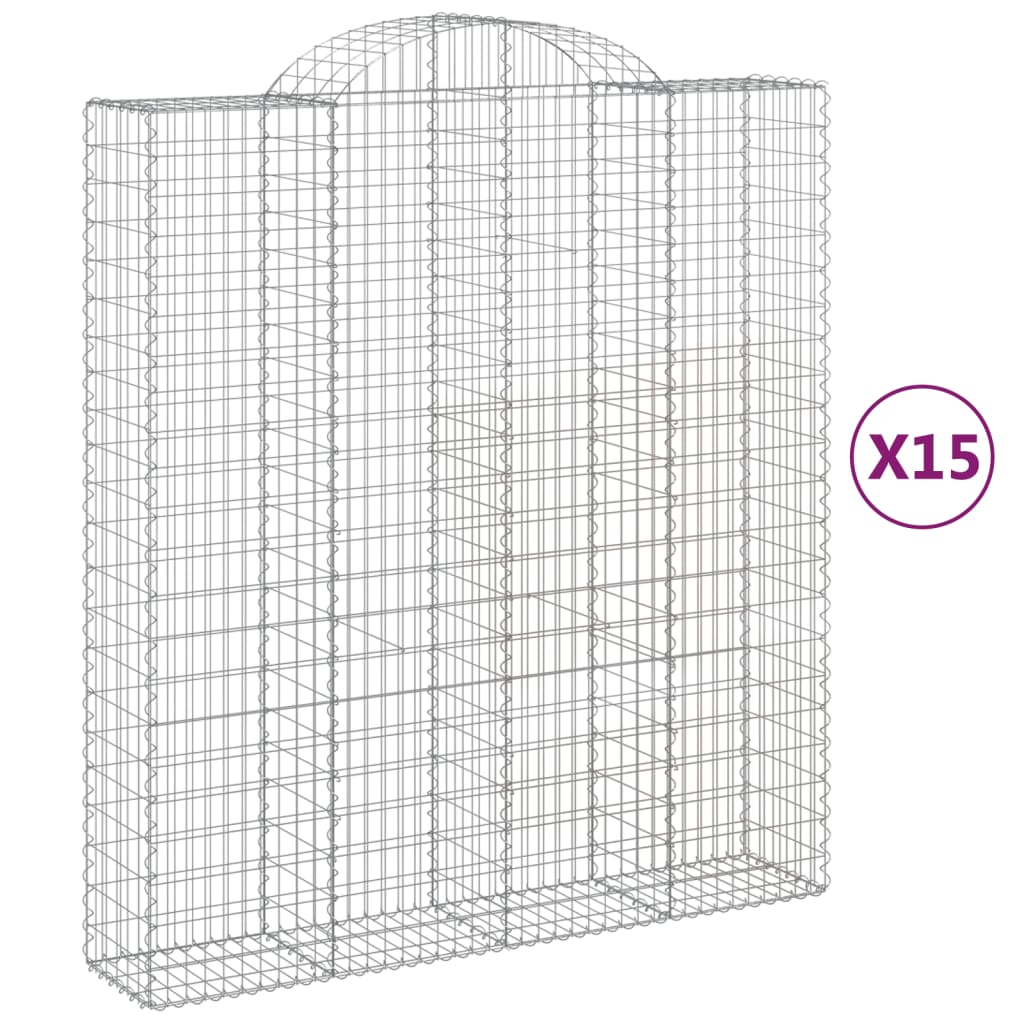 buede gabionkurve 15 stk. 200x50x220/240 cm galvaniseret jern