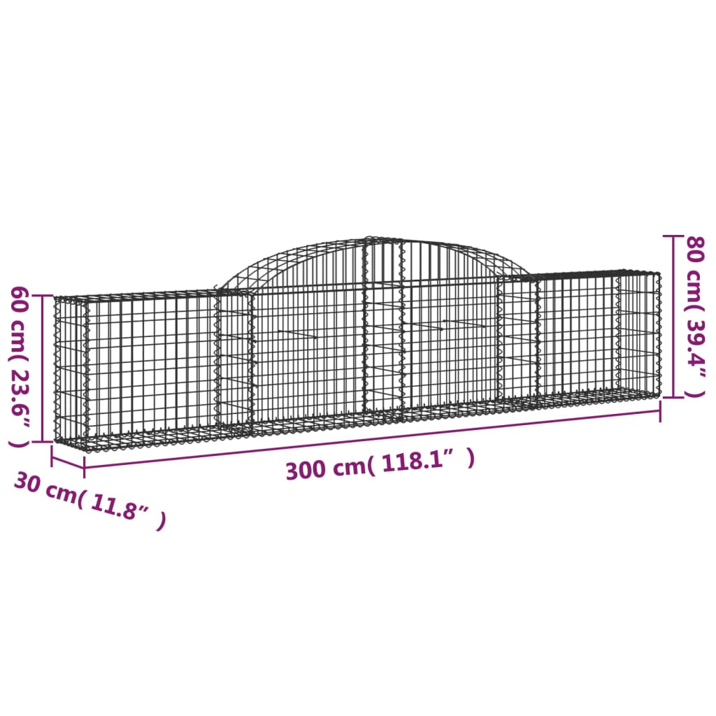 buede gabionkurve 10 stk. 300x30x60/80 cm galvaniseret jern