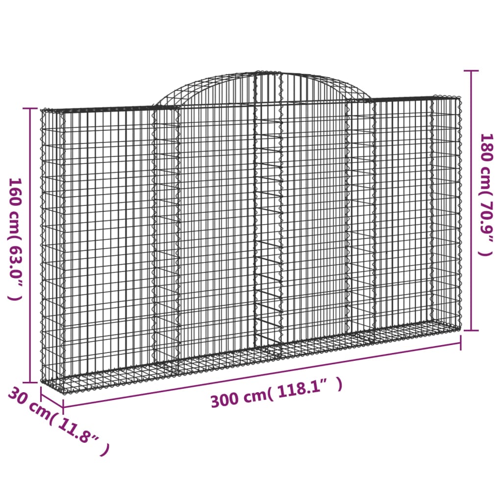 buede gabionkurve 10 stk. 300x30x160/180 cm galvaniseret jern