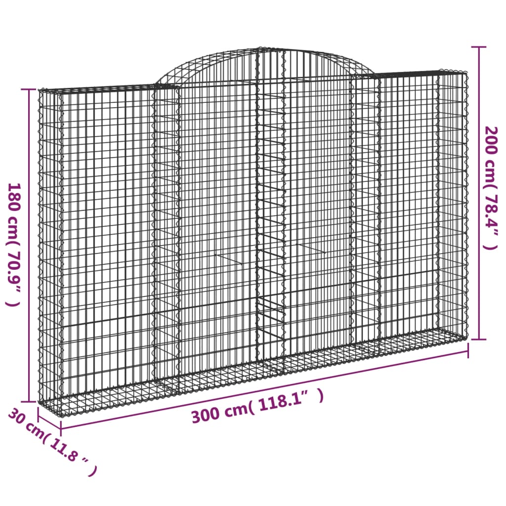 buede gabionkurve 10 stk. 300x30x180/200 cm galvaniseret jern