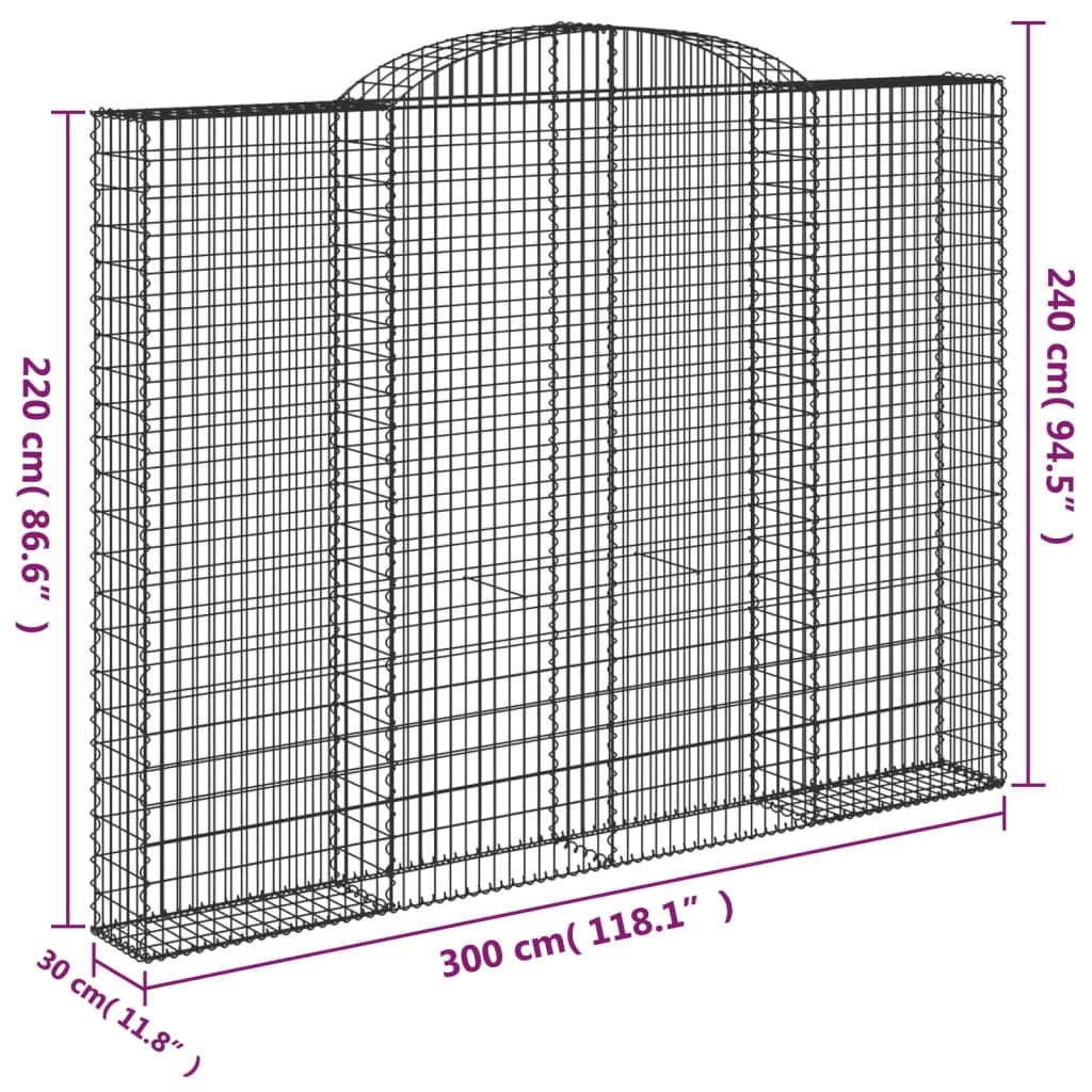 buede gabionkurve 3 stk. 300x30x220/240 cm galvaniseret jern