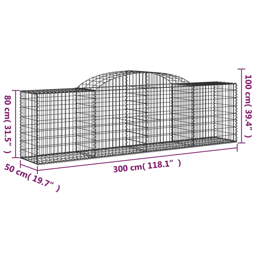 buede gabionkurve 12 stk. 300x50x80/100 cm galvaniseret jern