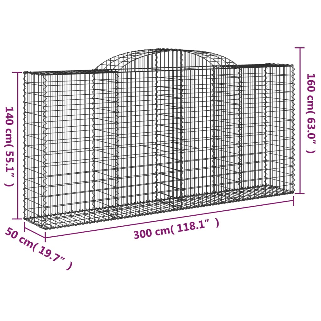 buede gabionkurve 10 stk. 300x50x140/160 cm galvaniseret jern