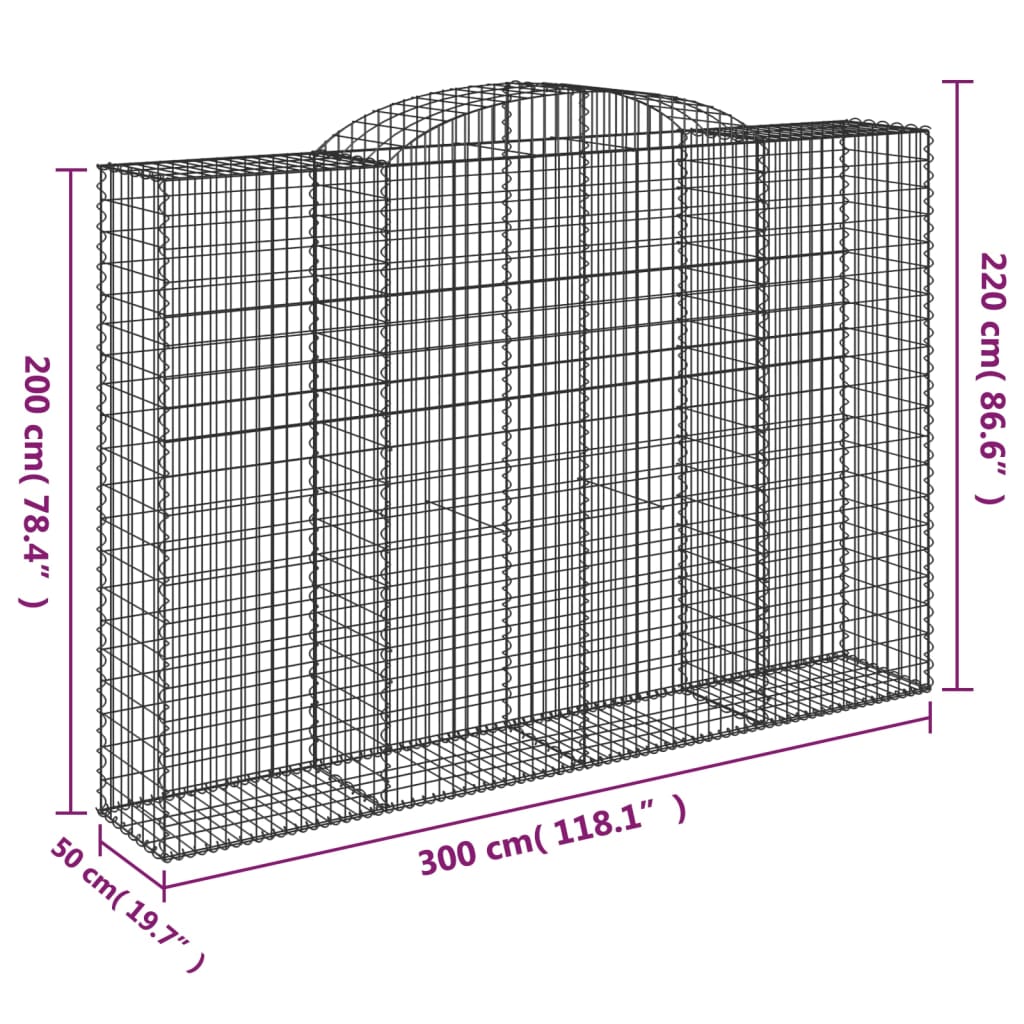 buede gabionkurve 10 stk. 300x50x200/220 cm galvaniseret jern