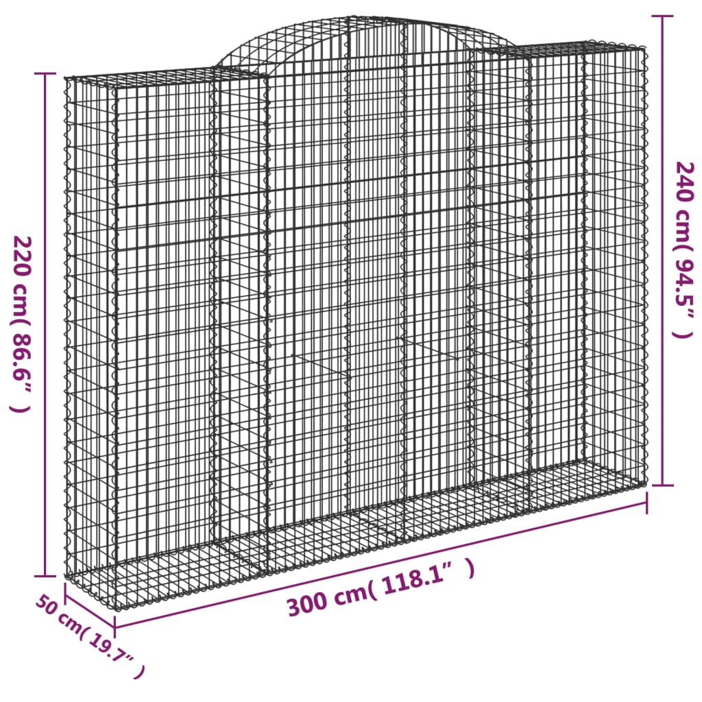 buede gabionkurve 10 stk. 300x50x220/240 cm galvaniseret jern