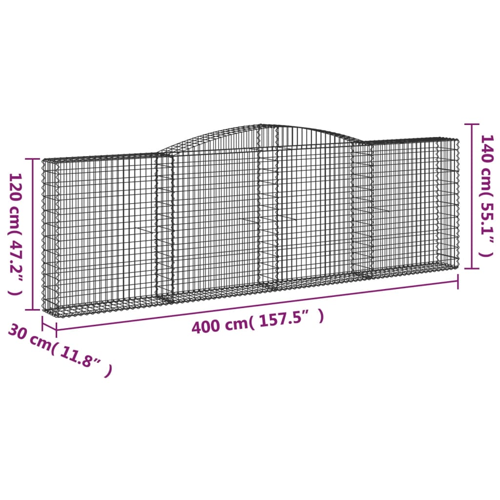 buede gabionkurve 10 stk. 400x30x120/140 cm galvaniseret jern