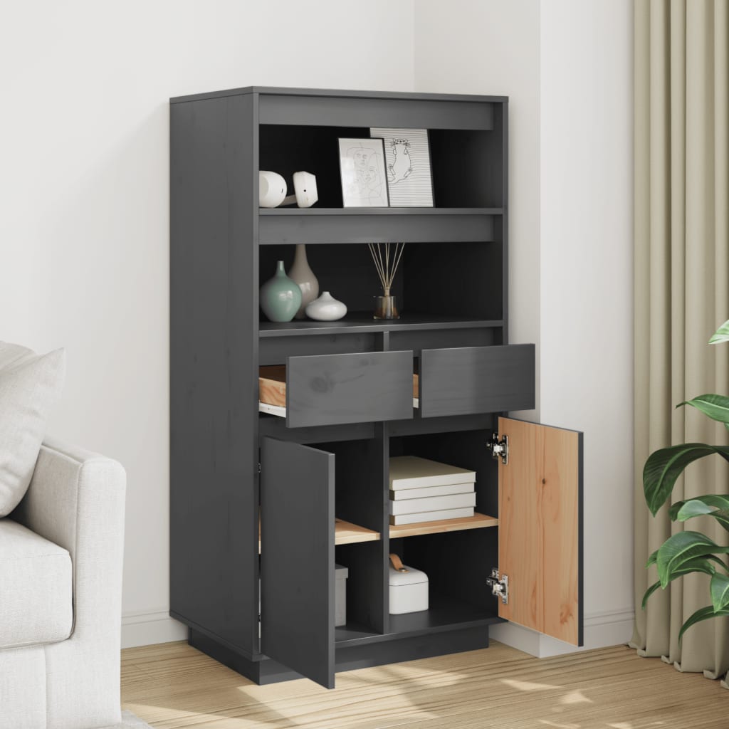 højskab 60x40x116,5 cm massivt fyrretræ grå