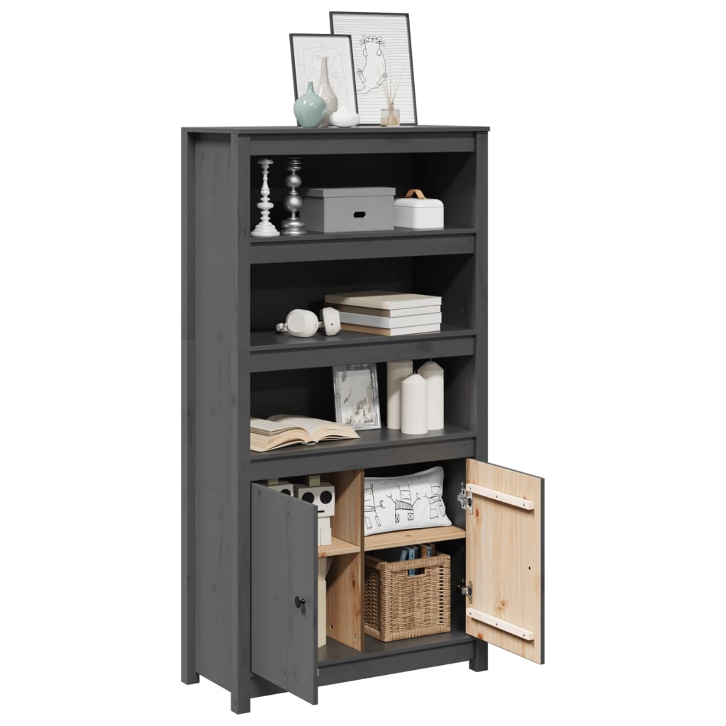 skab 80x35x154 cm massivt fyrretræ grå