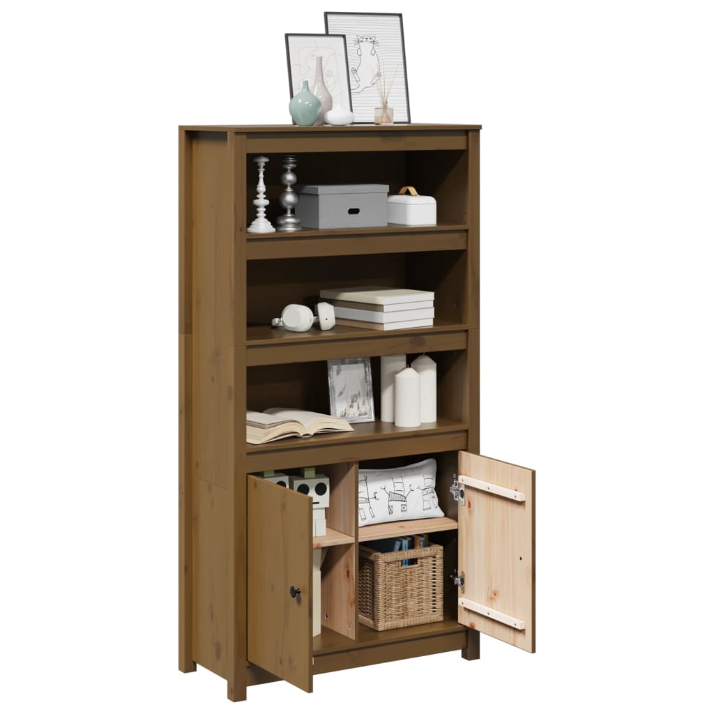 skab 80x35x154 cm massivt fyrretræ gyldenbrun