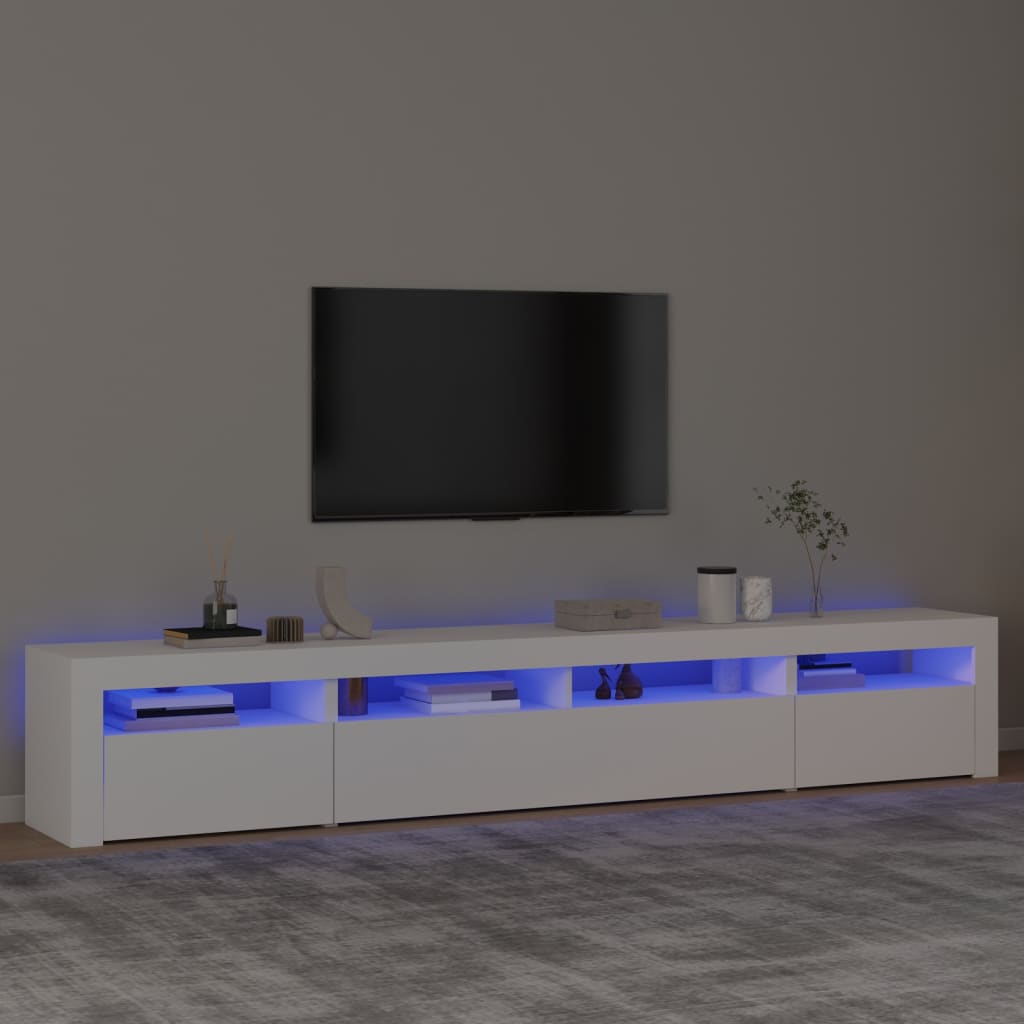tv-skab med LED-lys 240x35x40 cm hvid