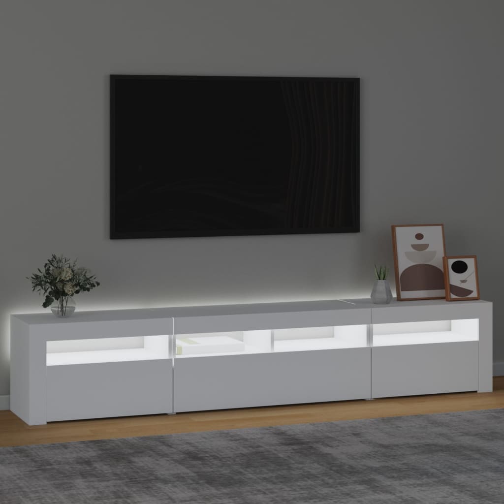tv-skab med LED-lys 210x35x40 cm hvid