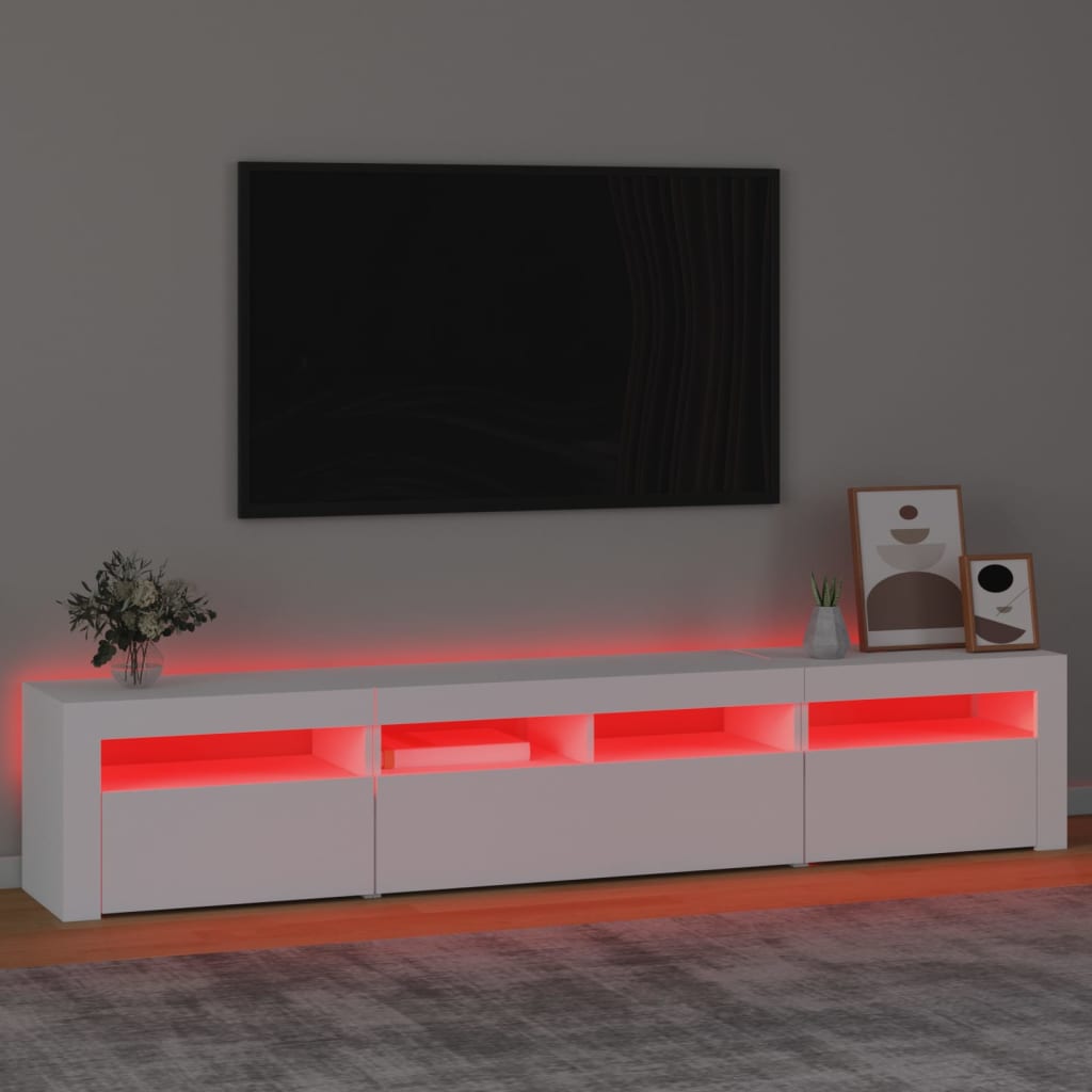 tv-skab med LED-lys 210x35x40 cm hvid