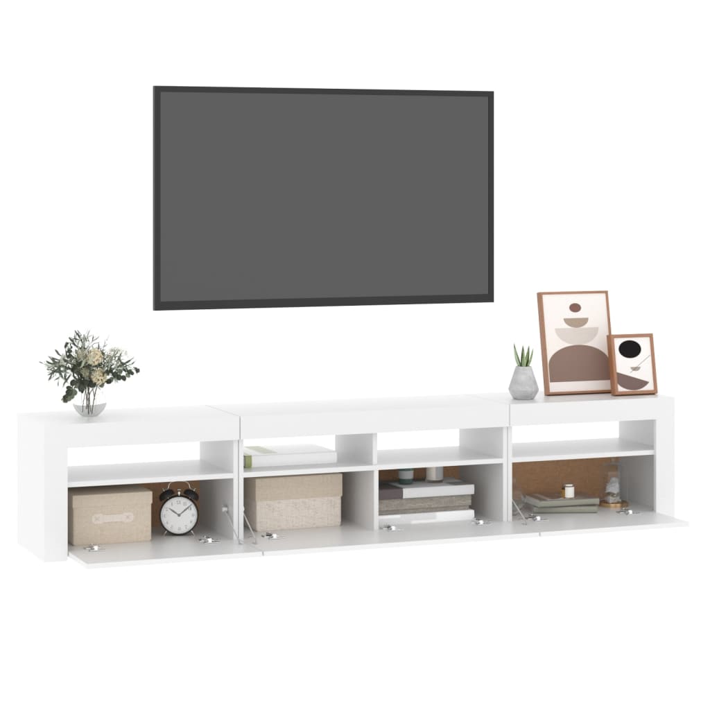 tv-skab med LED-lys 210x35x40 cm hvid
