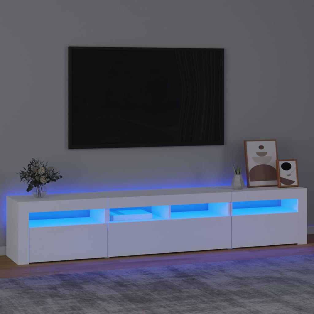tv-skab med LED-lys 210x35x40 cm hvid