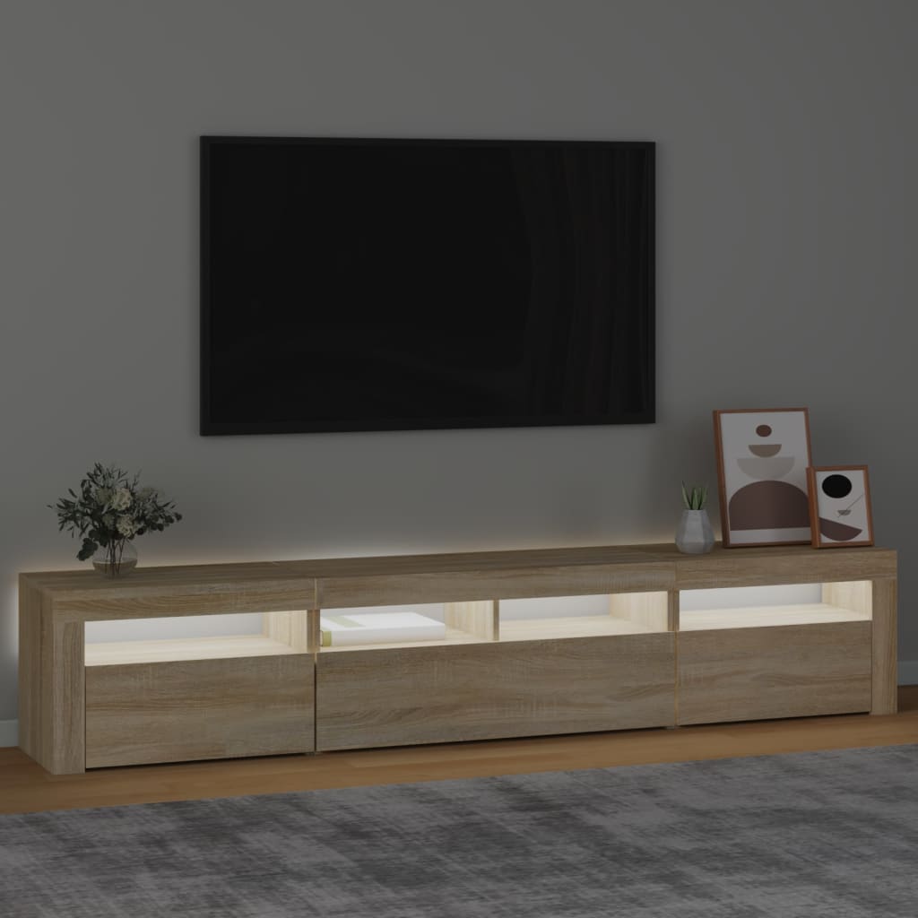 tv-skab med LED-lys 210x35x40 cm Sonoma-eg
