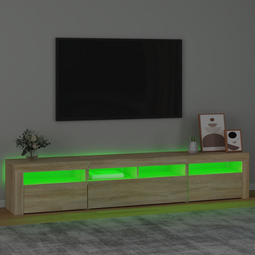 tv-skab med LED-lys 210x35x40 cm Sonoma-eg