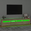 tv-skab med LED-lys 210x35x40 cm Sonoma-eg