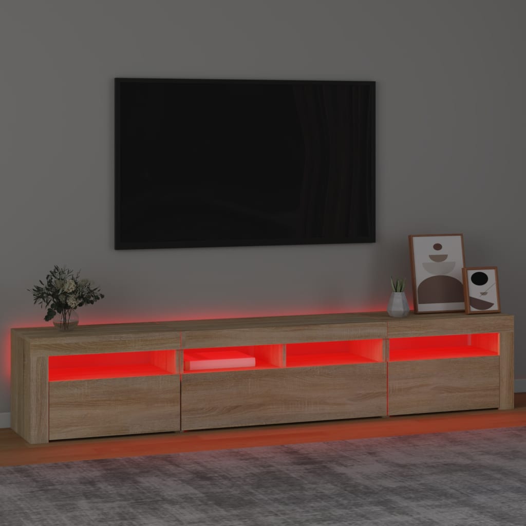 tv-skab med LED-lys 210x35x40 cm Sonoma-eg