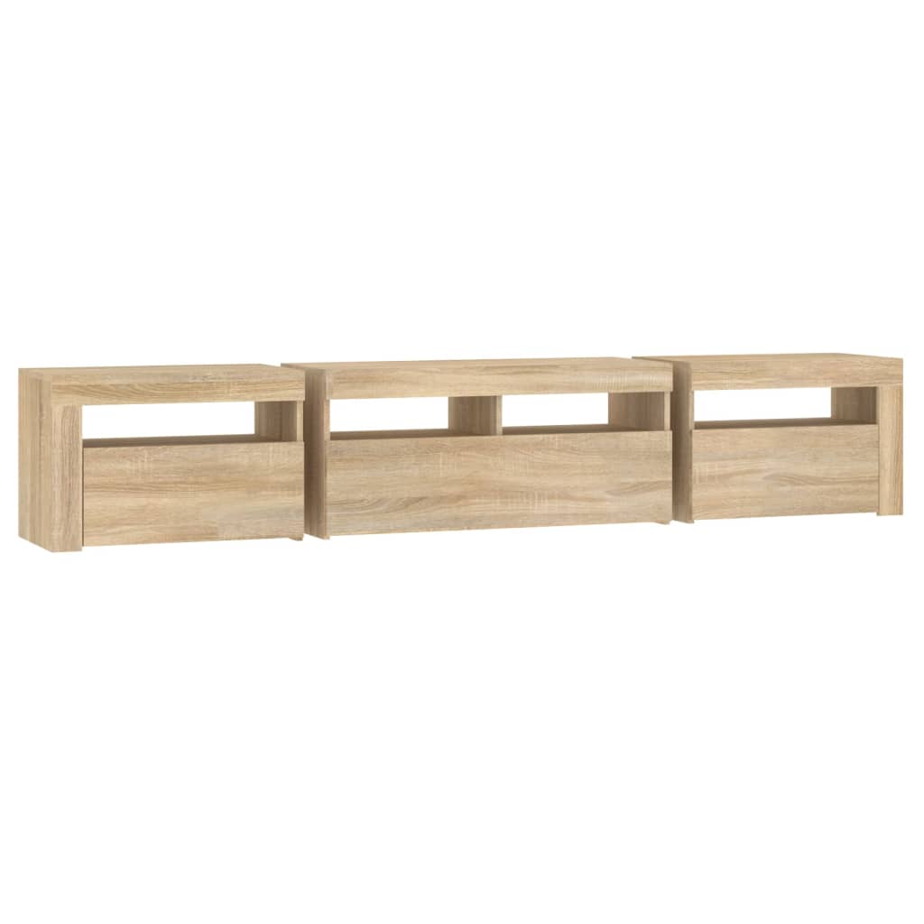 tv-skab med LED-lys 210x35x40 cm Sonoma-eg