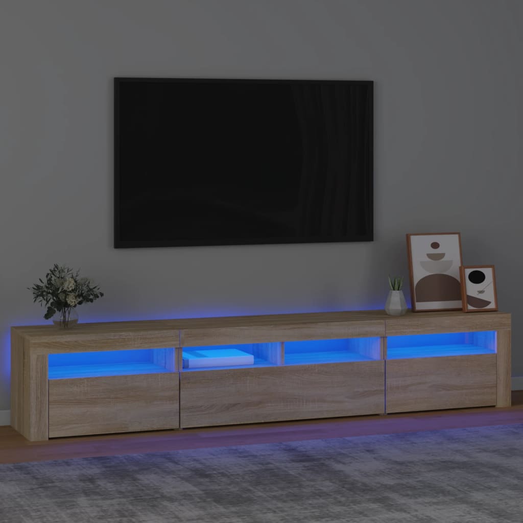 tv-skab med LED-lys 210x35x40 cm Sonoma-eg