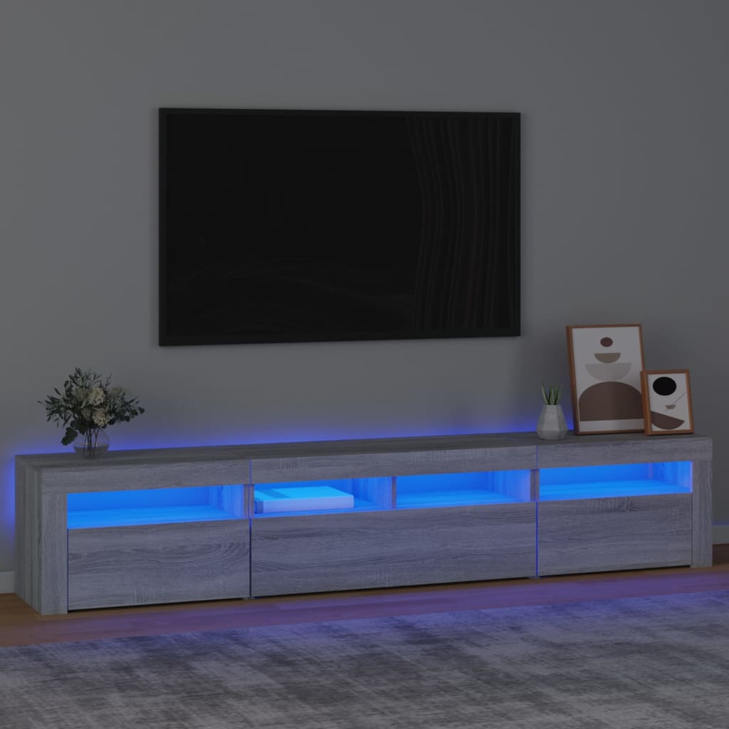 tv-skab med LED-lys 210x35x40 cm Grå sonoma-eg