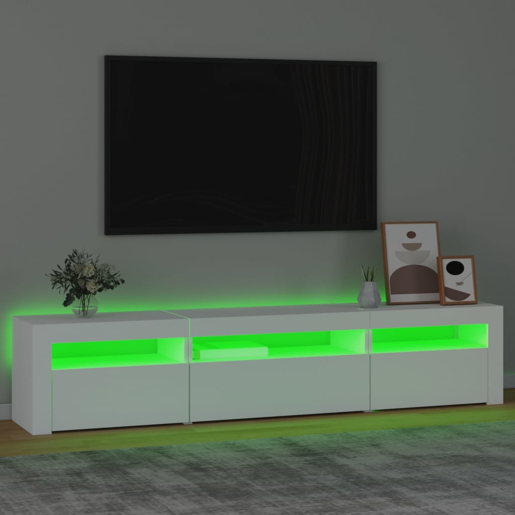 tv-skab med LED-lys 195x35x40 cm hvid