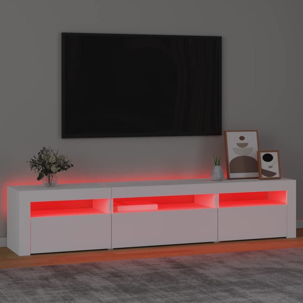 tv-skab med LED-lys 195x35x40 cm hvid