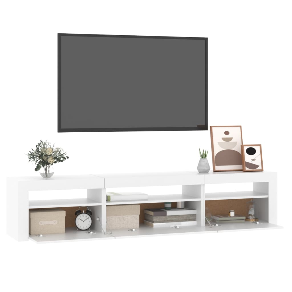 tv-skab med LED-lys 195x35x40 cm hvid