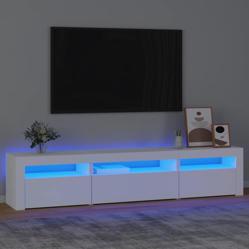 tv-skab med LED-lys 195x35x40 cm hvid