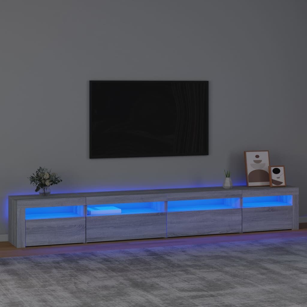 tv-skab med LED-lys 270x35x40 cm Grå sonoma-eg