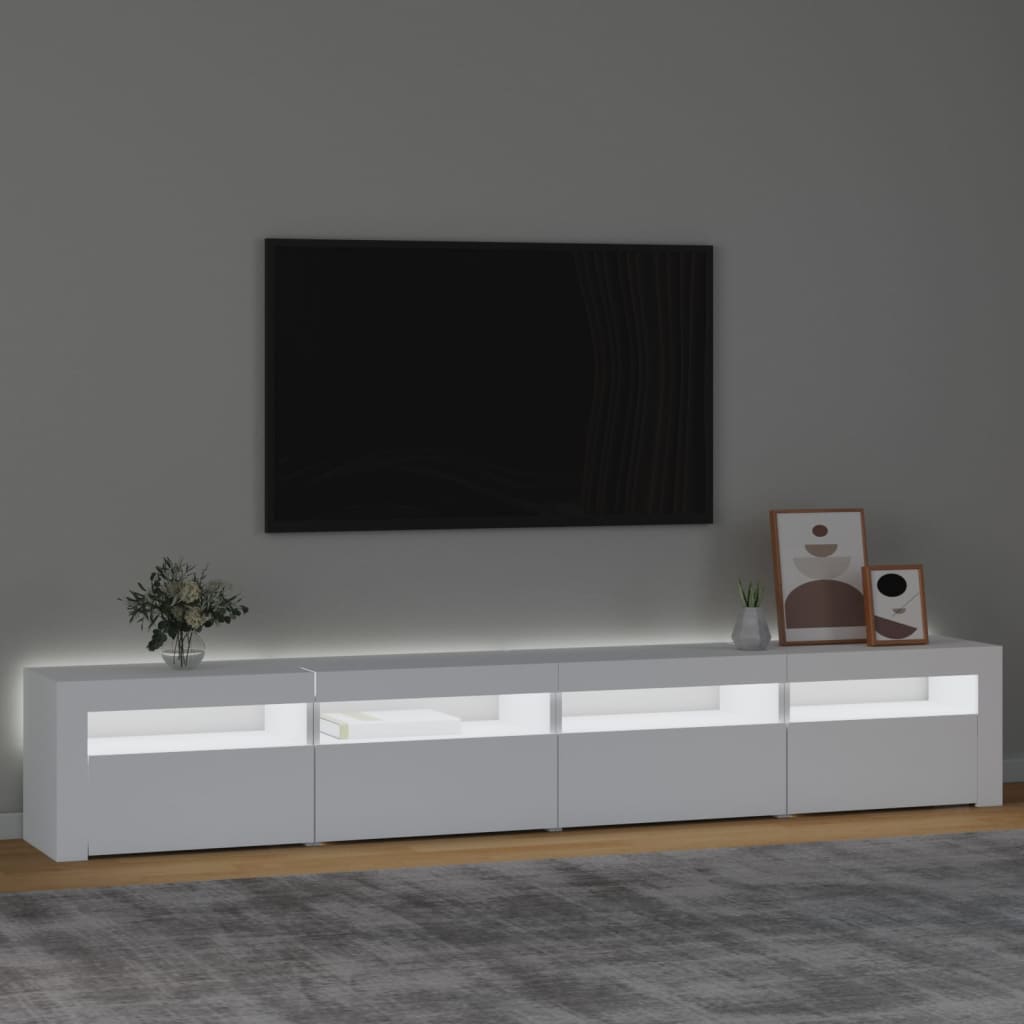 tv-skab med LED-lys 240x35x40 cm hvid