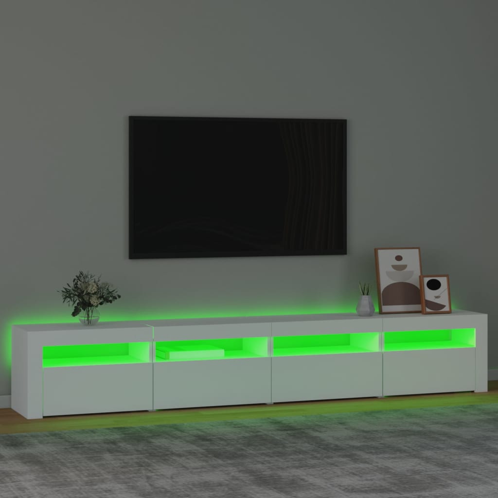 tv-skab med LED-lys 240x35x40 cm hvid
