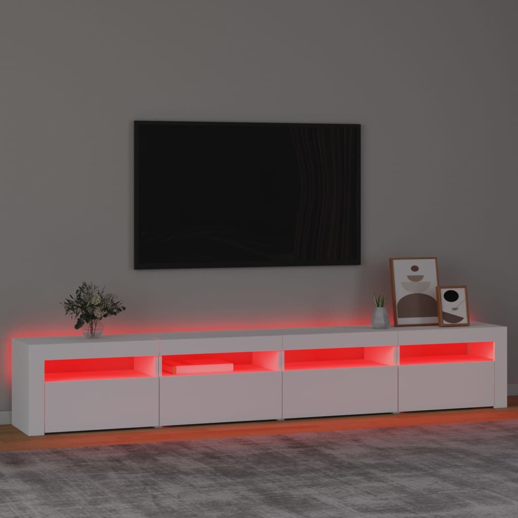 tv-skab med LED-lys 240x35x40 cm hvid