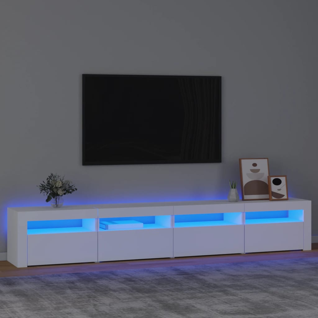 tv-skab med LED-lys 240x35x40 cm hvid