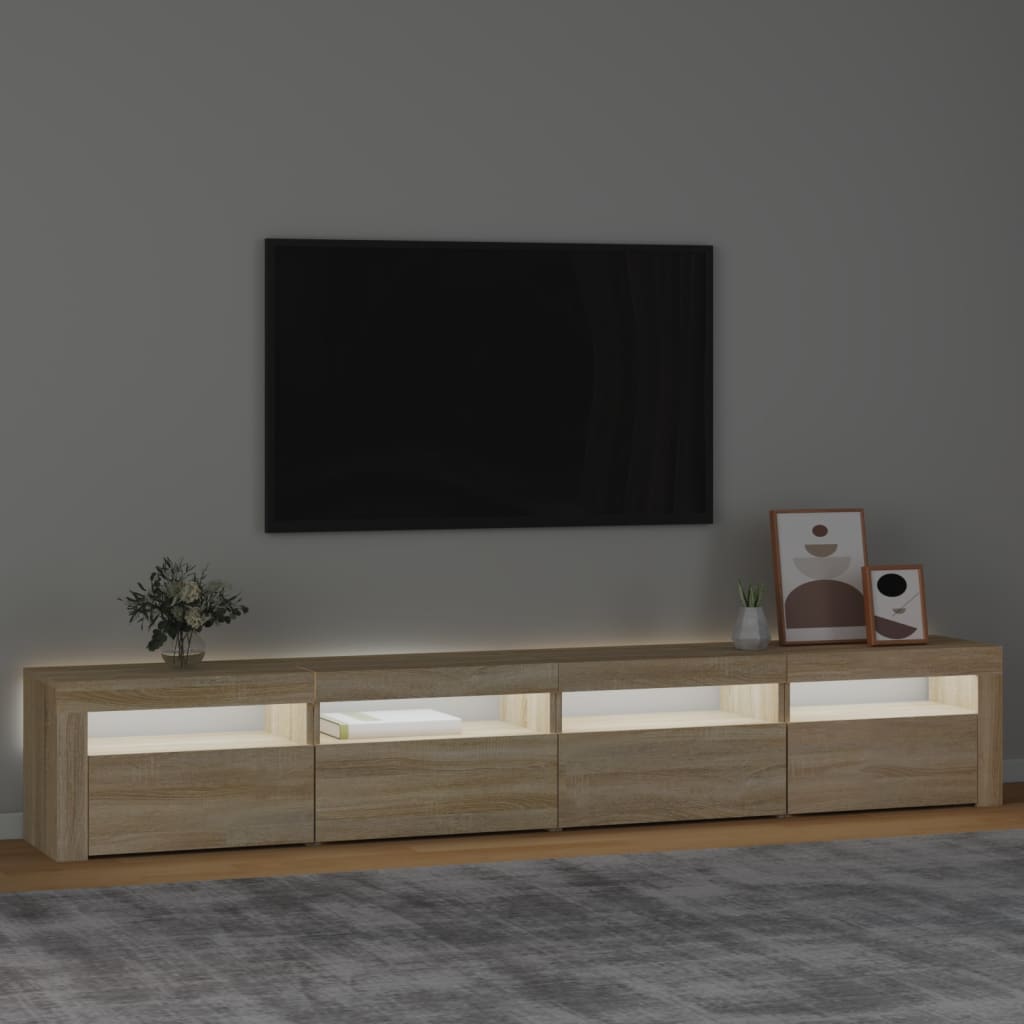 tv-skab med LED-lys 240x35x40 cm sonoma-eg