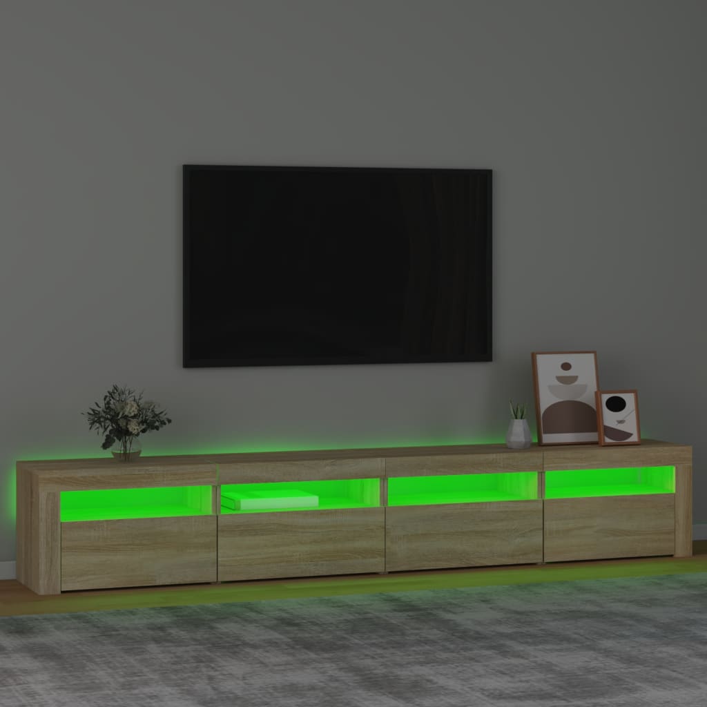 tv-skab med LED-lys 240x35x40 cm sonoma-eg