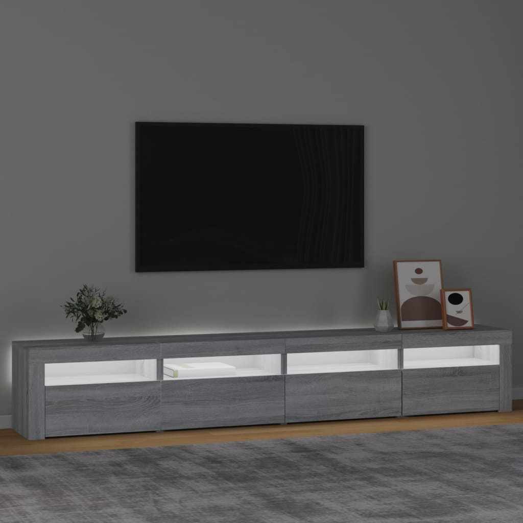 tv-skab med LED-lys 240x35x40 cm grå sonoma-eg