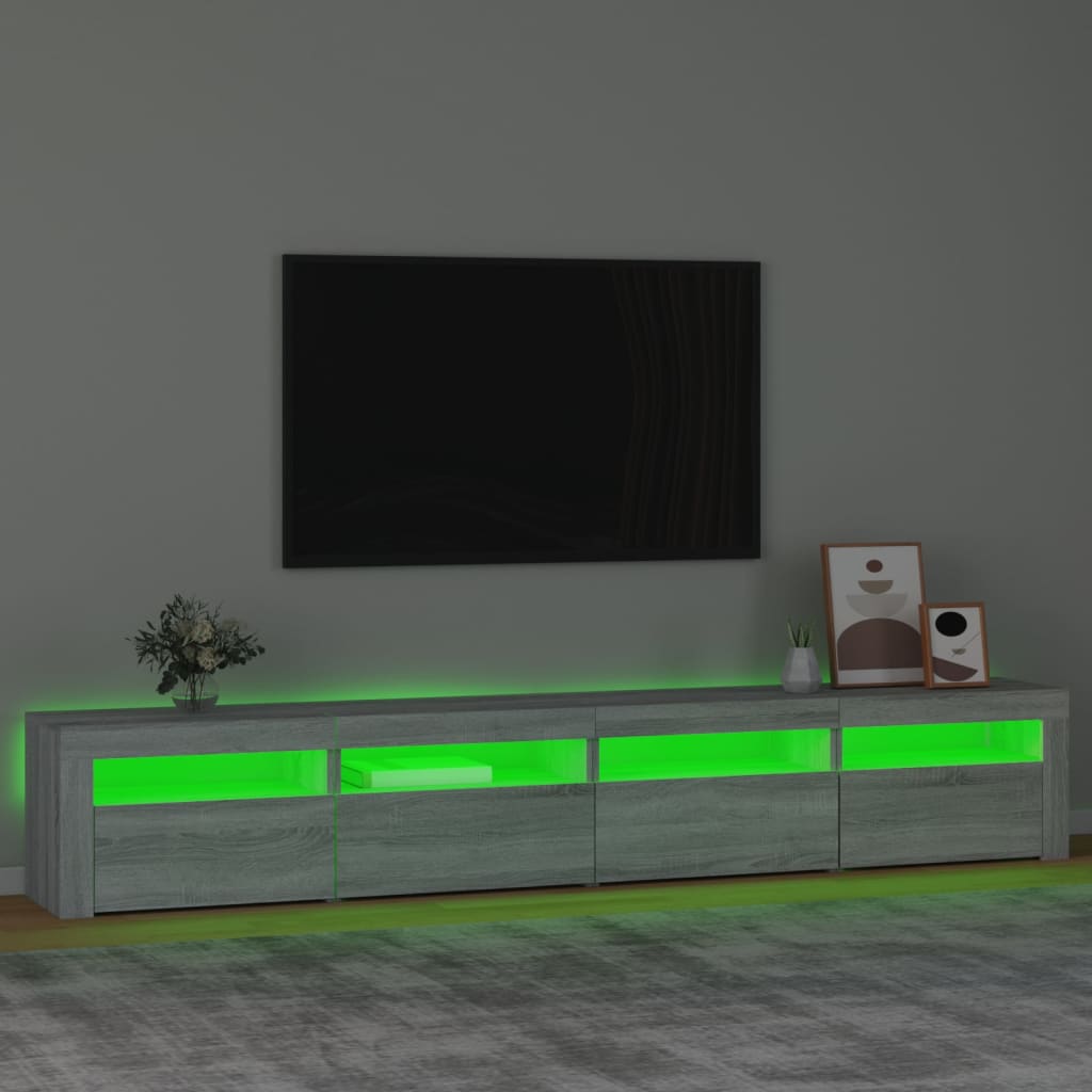 tv-skab med LED-lys 240x35x40 cm grå sonoma-eg