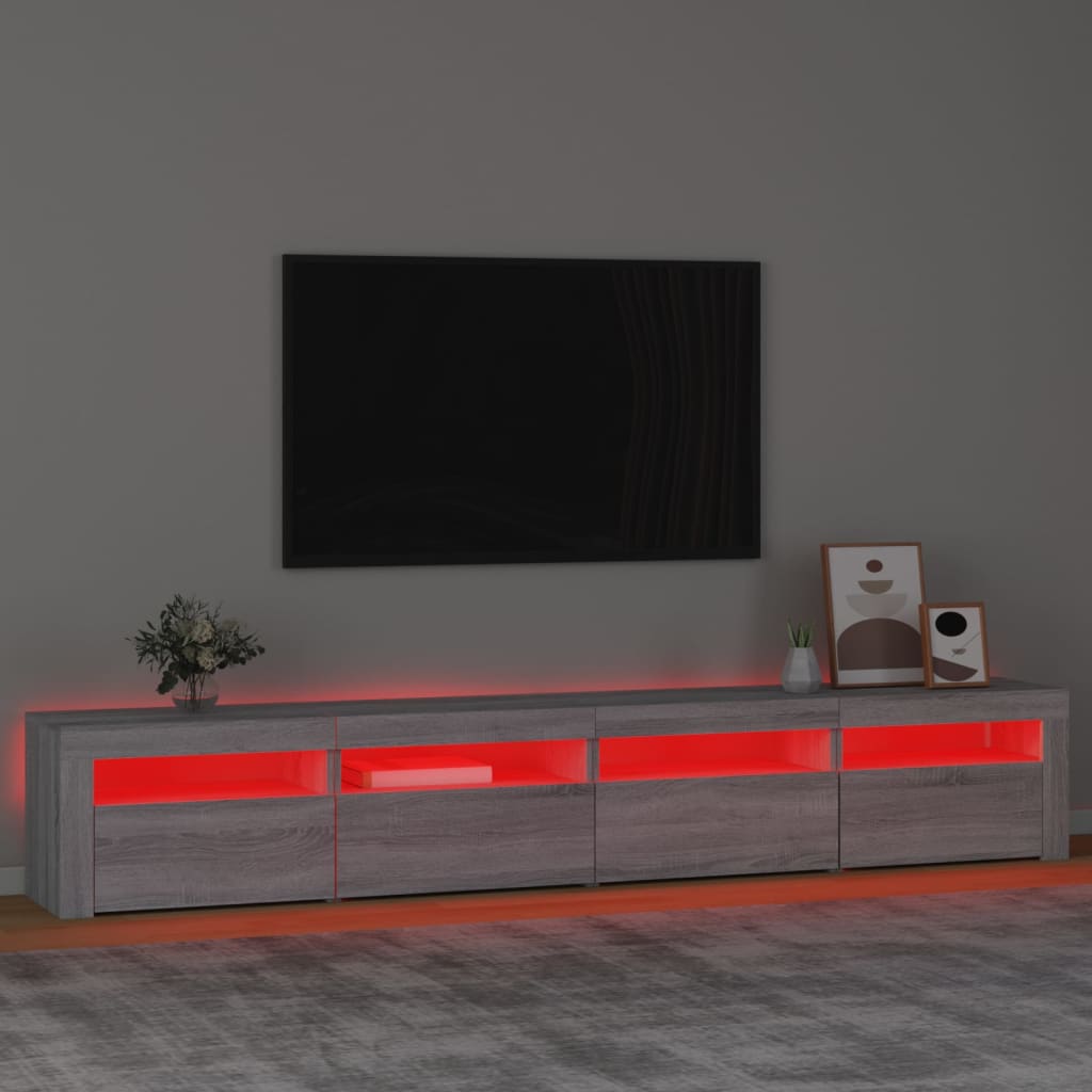 tv-skab med LED-lys 240x35x40 cm grå sonoma-eg