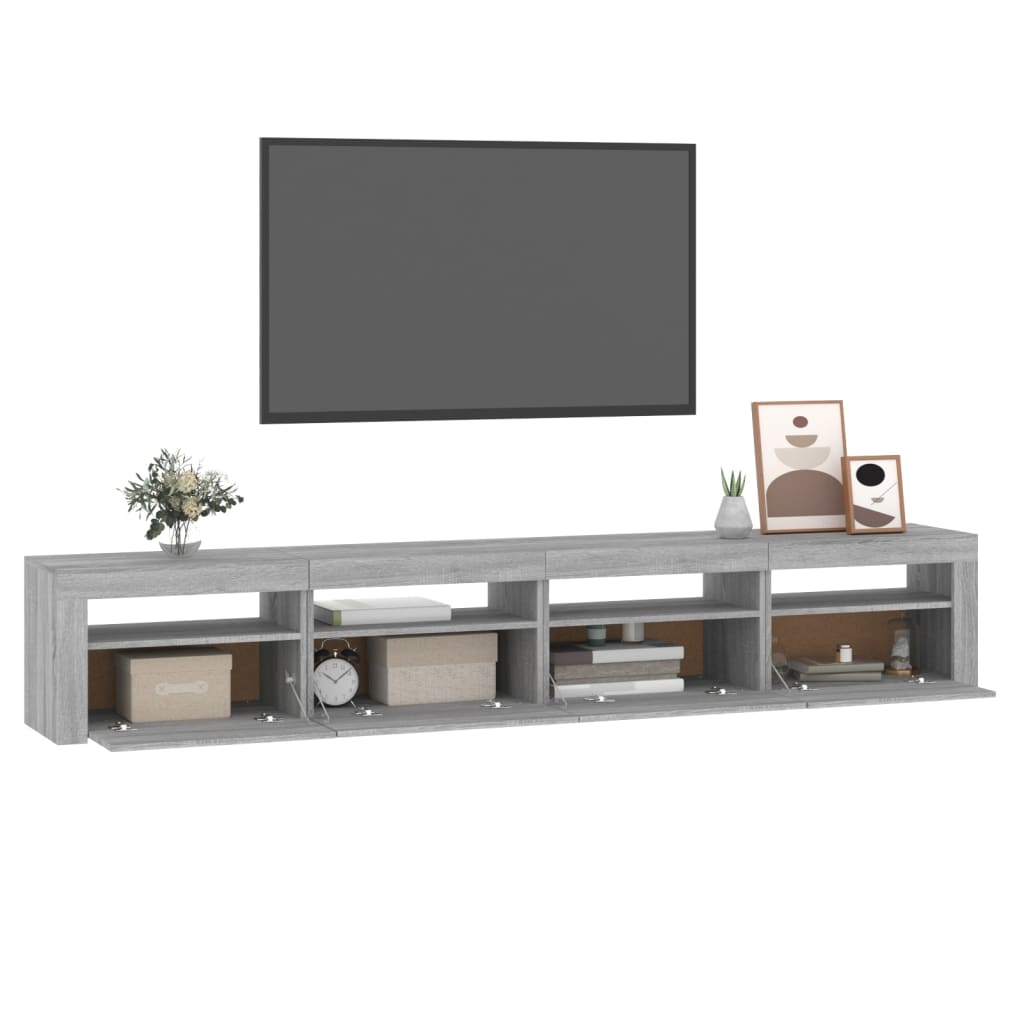 tv-skab med LED-lys 240x35x40 cm grå sonoma-eg